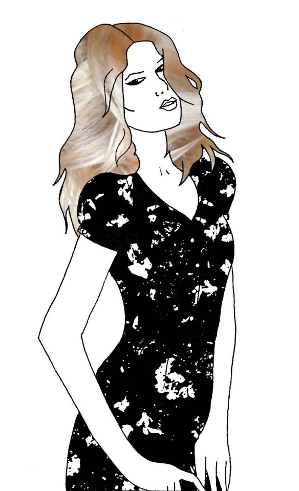 mono print dress illustration